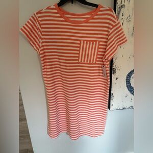 NWT Towel Terry Crewneck Mini Dress. Front pocket. Size 0X. Coral/white stripes.